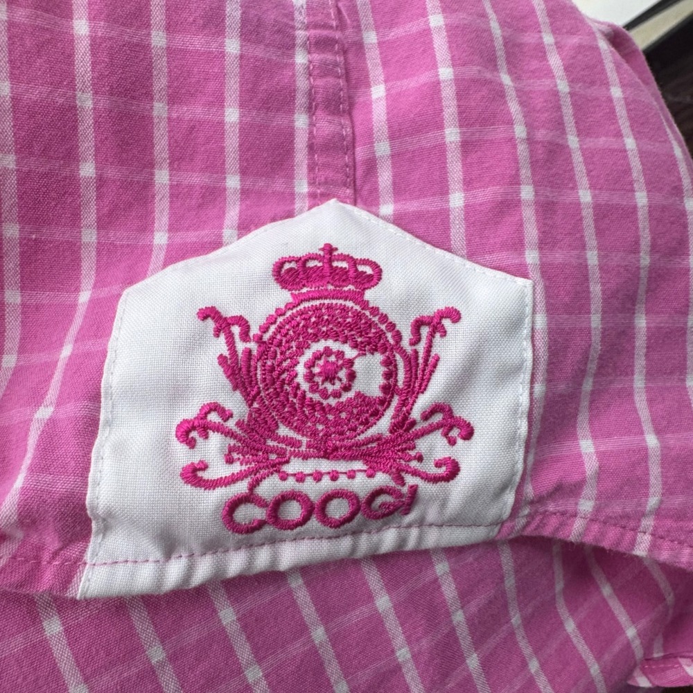 Coogi Luxe Mens Pink White Grid Button Down Shirt Floral Trim Large 16.5 17 - Picture 7 of 10